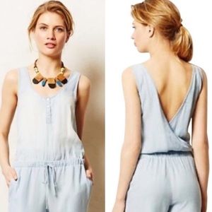 Anthropologie Cloth & Stone Tencel Sleeveless Chambray Denim Romper